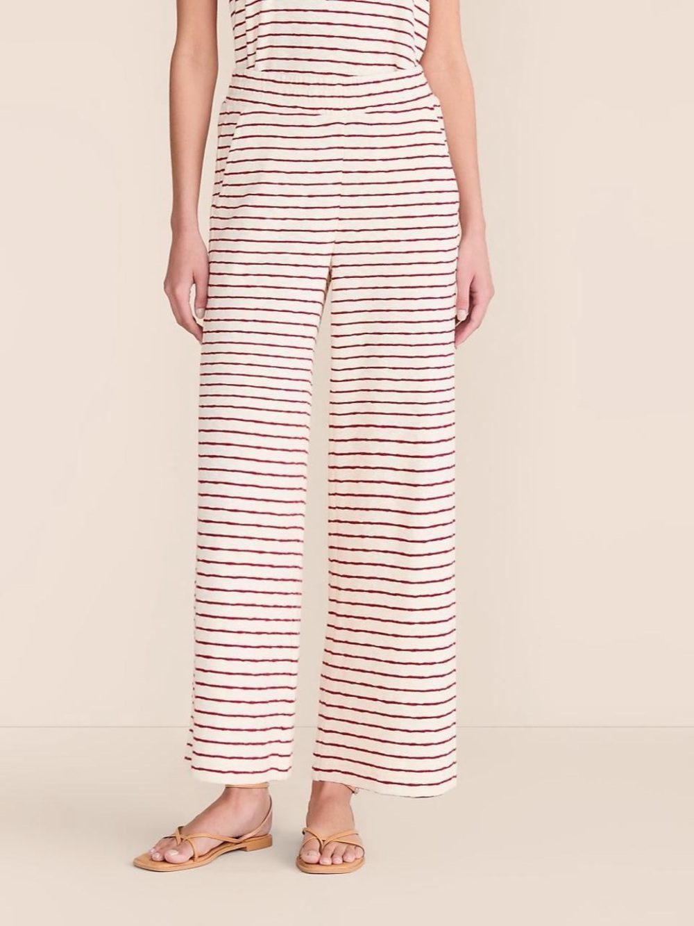 Lou & Grey Cream Wide-Leg Pants with Burgundy Stripes